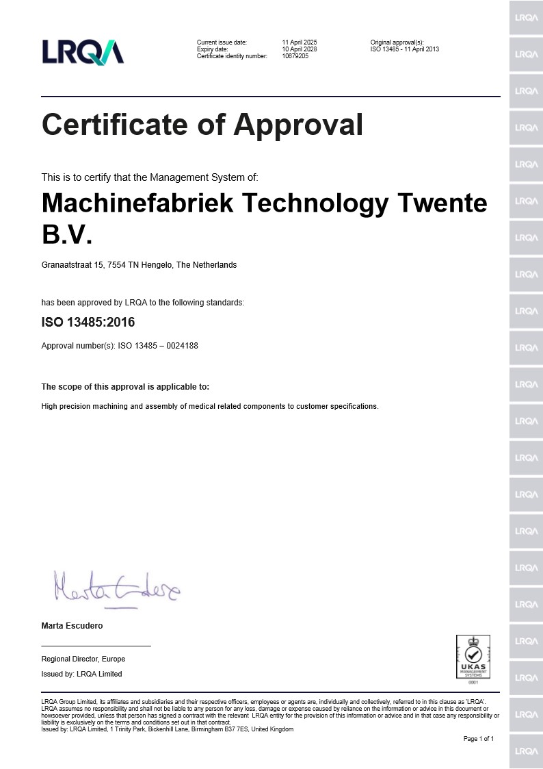 Certificaat TT ISO13485-2016